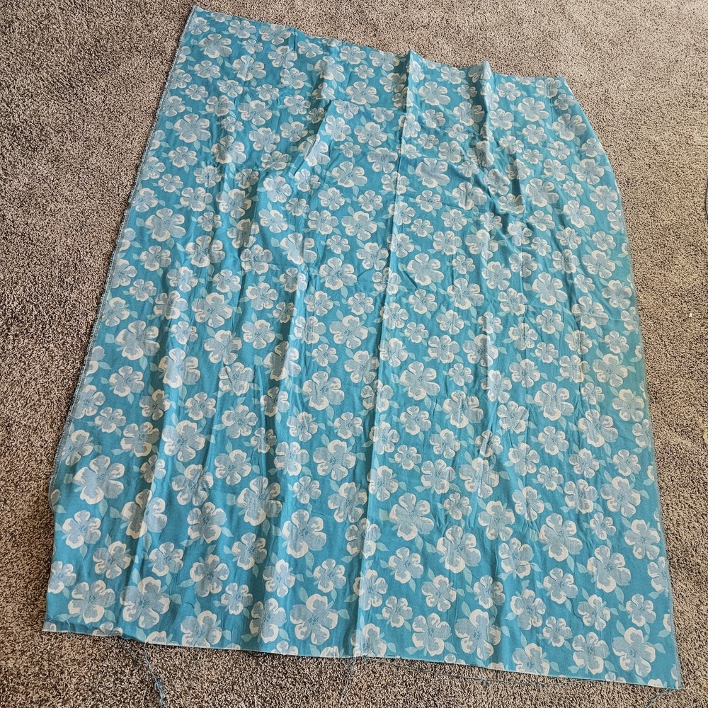 1950s 1960s Jacquard Fabric Double Sided Blue Hybiscus Floral 2 Yards x 57 Inch - Picture 3 of 9